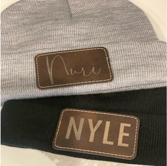 Personalized Leather Patch Beanie